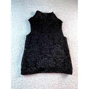 Express World Brand Black Chunky Knit Sleeveless Mock Neck Sweater Vest XS Italy
